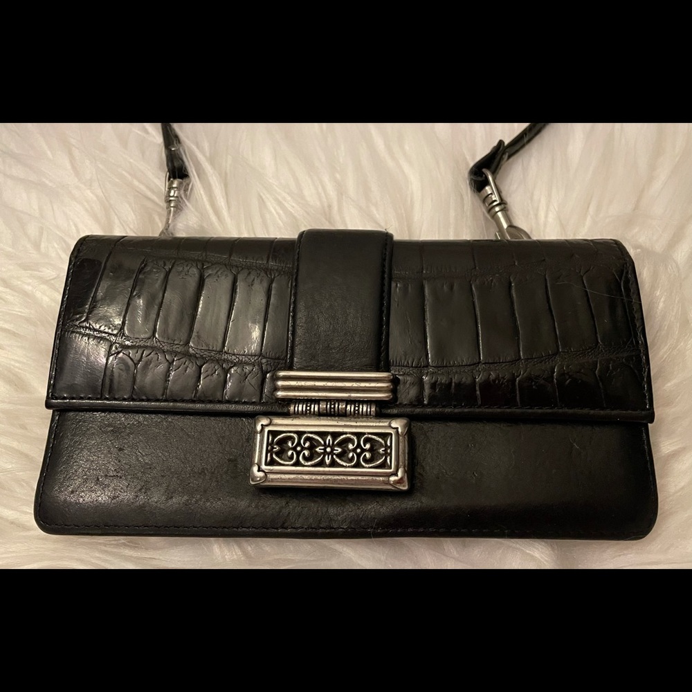 Brighton Vintage Black Leather Crossbody Wallet